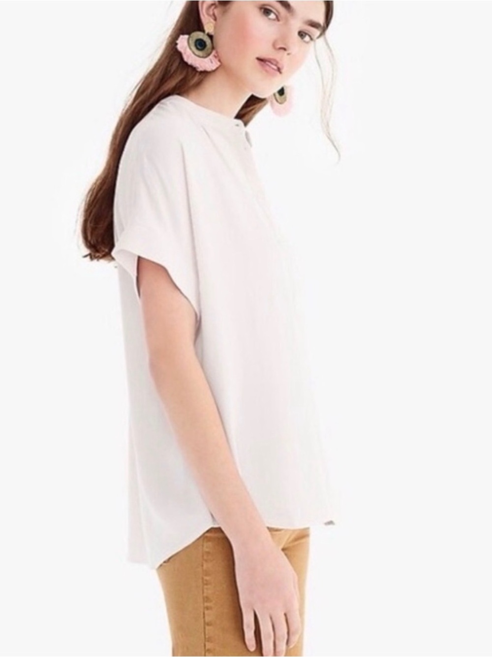 J.Crew Pont Sur Popover Top in Ivory Size Medium VGUC